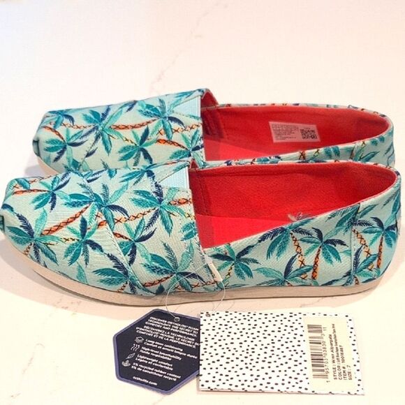 Toms x Paper Source Soft Blue Palm Trees Alpargata Slip-Ons Flat Shoes Size 7 - Picture 7 of 13